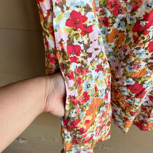 J.Jill Womens Ditsy Floral Sleeveless Midi Shift Dress Size 8 Orange Blue Flowy - Picture 3 of 5